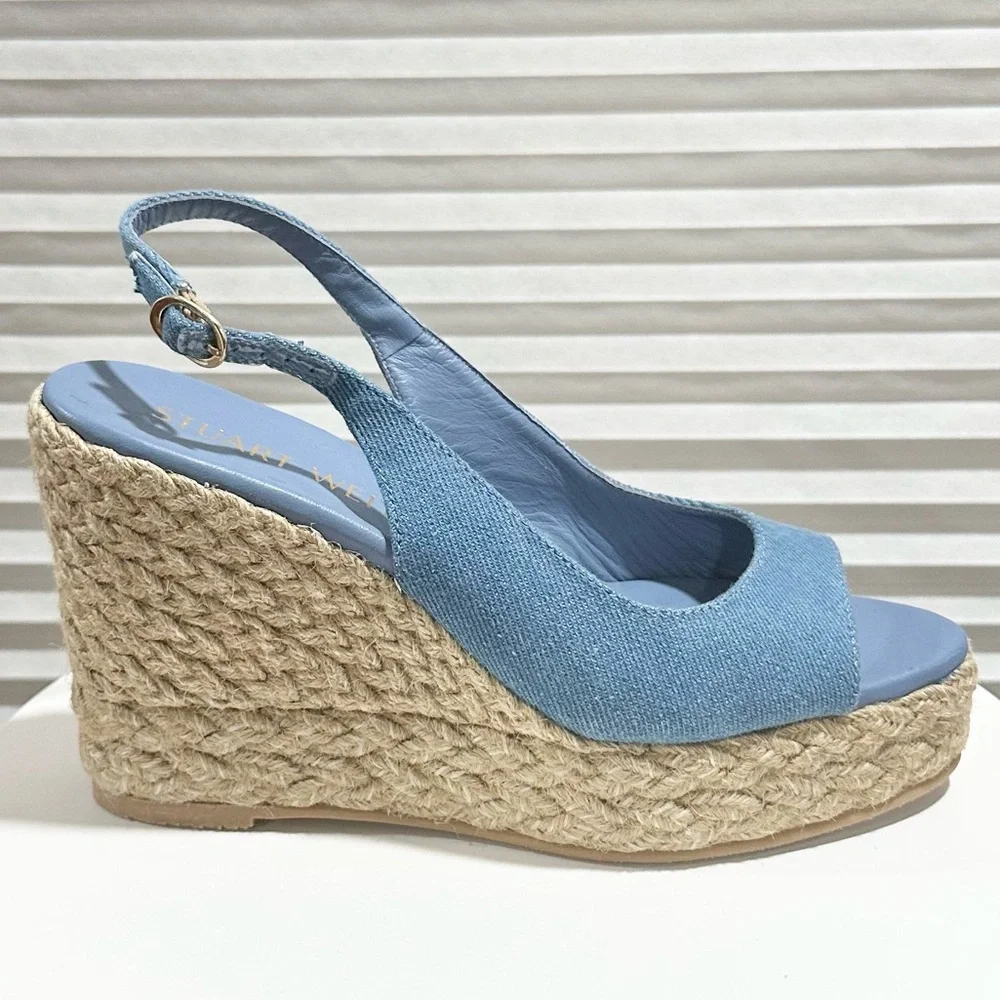 🌹STUART WEITZMAN🌹 Peep Toe Espadrille Wedge Sandals Size: 8B